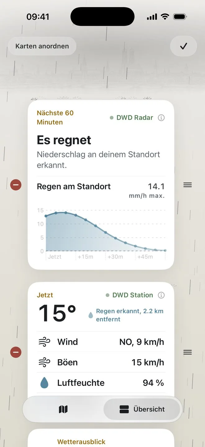 Kacheln der Übersicht im Bearbeiten-Modus